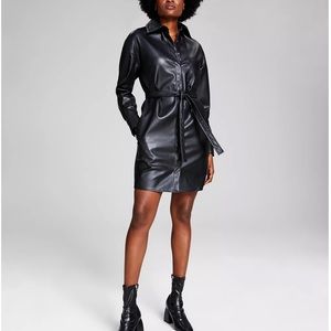 NWT And Now This Black Faux Leather Shirt Dress Size Medium